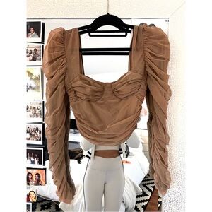 Missguided Long Sleeve Corset Beige Top Size Small